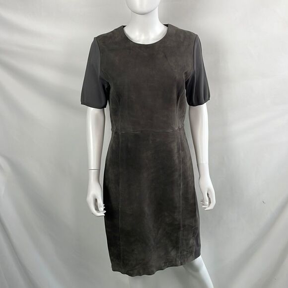 Elie Tahari Grey Suede Short Sleeve Midi Dress